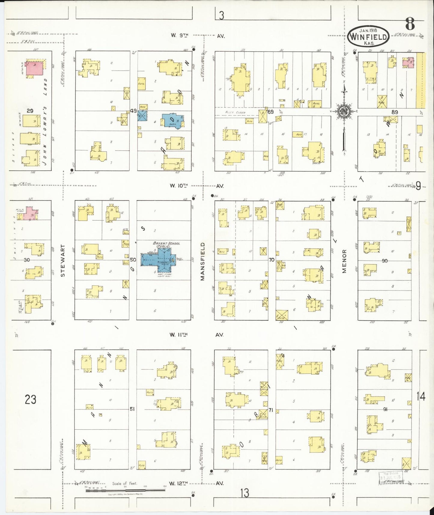 Sanborn Fire Insurance Map from Winfield, Cowley County, Kansas (1918), Sheet #0008 - Complete Map Set gallery image, historic Sanborn map, vintage wall art, Kansas Kansas