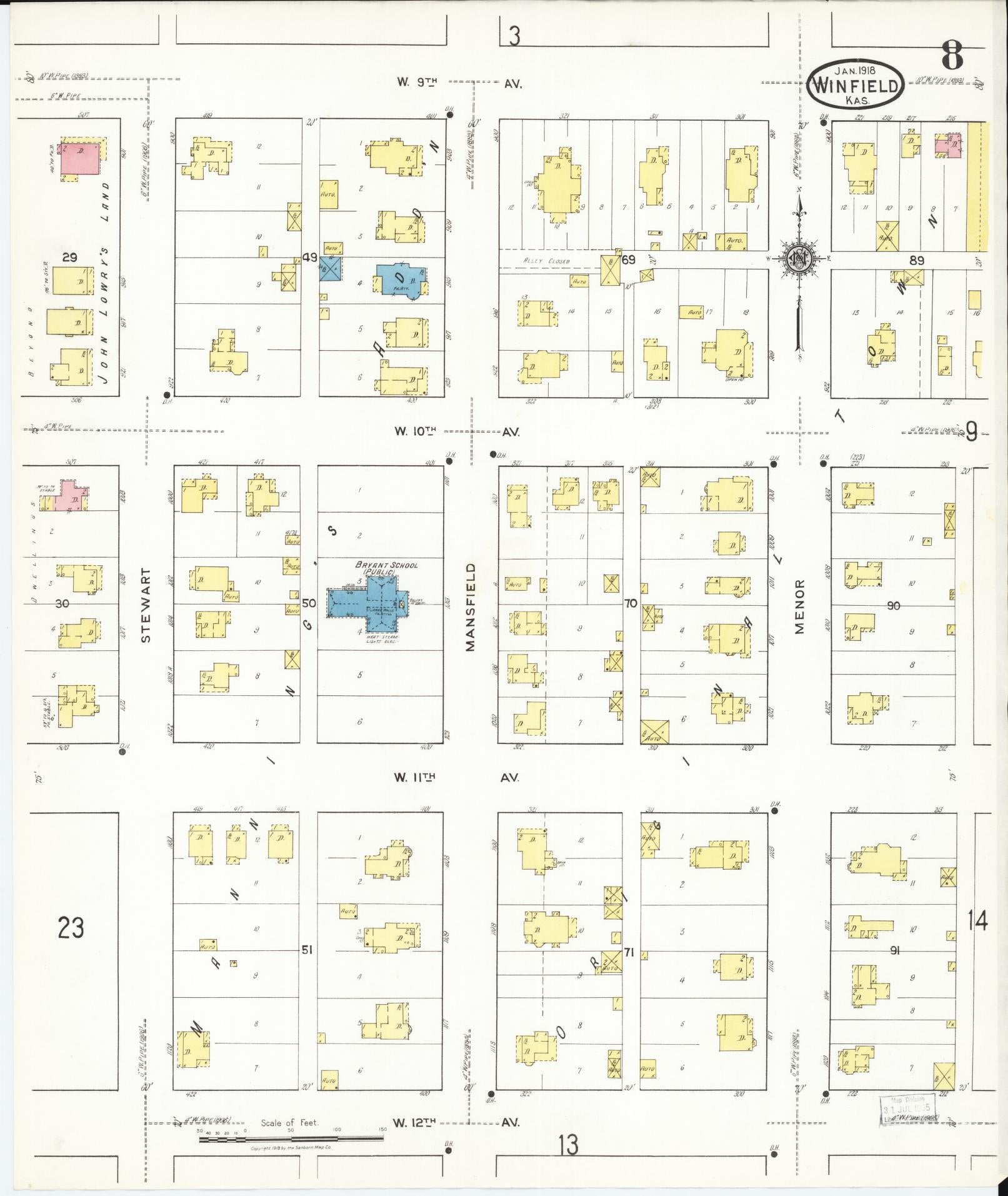 Sanborn Fire Insurance Map from Winfield, Cowley County, Kansas (1918), Sheet #0008 - Complete Map Set gallery image, historic Sanborn map, vintage wall art, Kansas Kansas