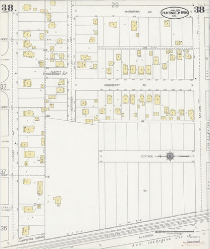 Sanborn Fire Insurance Map from Huntington Park, Los Angeles County, California (1924), Sheet #0038 - Complete Map Set gallery image, historic Sanborn map, vintage wall art, California California