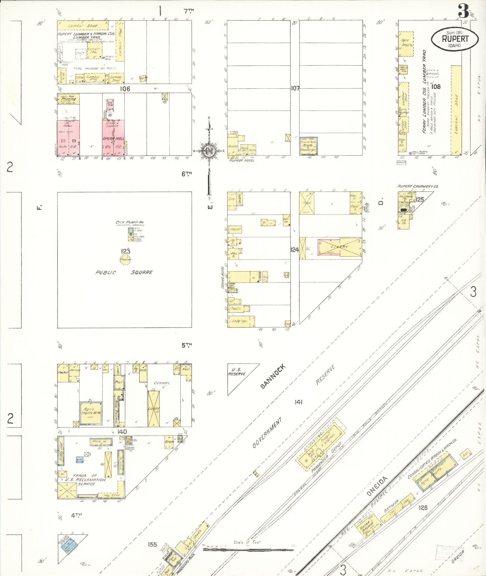 Sanborn Fire Insurance Map from Rupert, Minidoka County, Idaho (1911), Sheet #0003 - Historic Sanborn Fire Insurance Map Print, vintage old map wall art, antique decor, genealogy gift, Idaho Idaho map