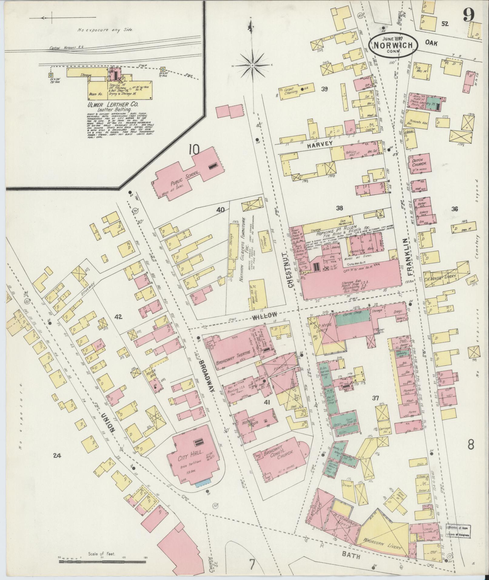 Sanborn Fire Insurance Map from Norwich, New London County, Connecticut (1897), Sheet #0009 - Complete Map Set gallery image, historic Sanborn map, vintage wall art, Connecticut Connecticut
