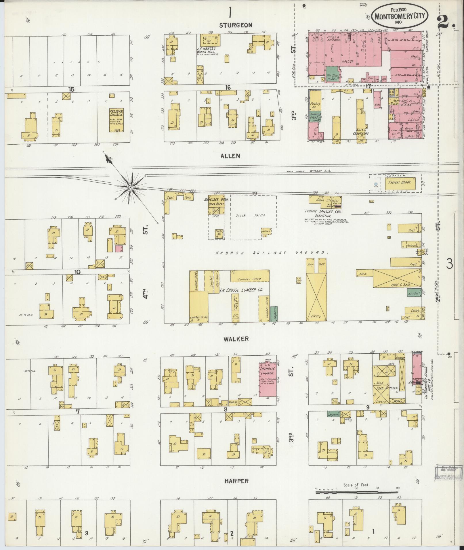 Sanborn Fire Insurance Map from Montgomery City, Montgomery County, Missouri (1900), Sheet #0002 - Historic Sanborn Fire Insurance Map Print, vintage old map wall art, antique decor, genealogy gift, Missouri Missouri map