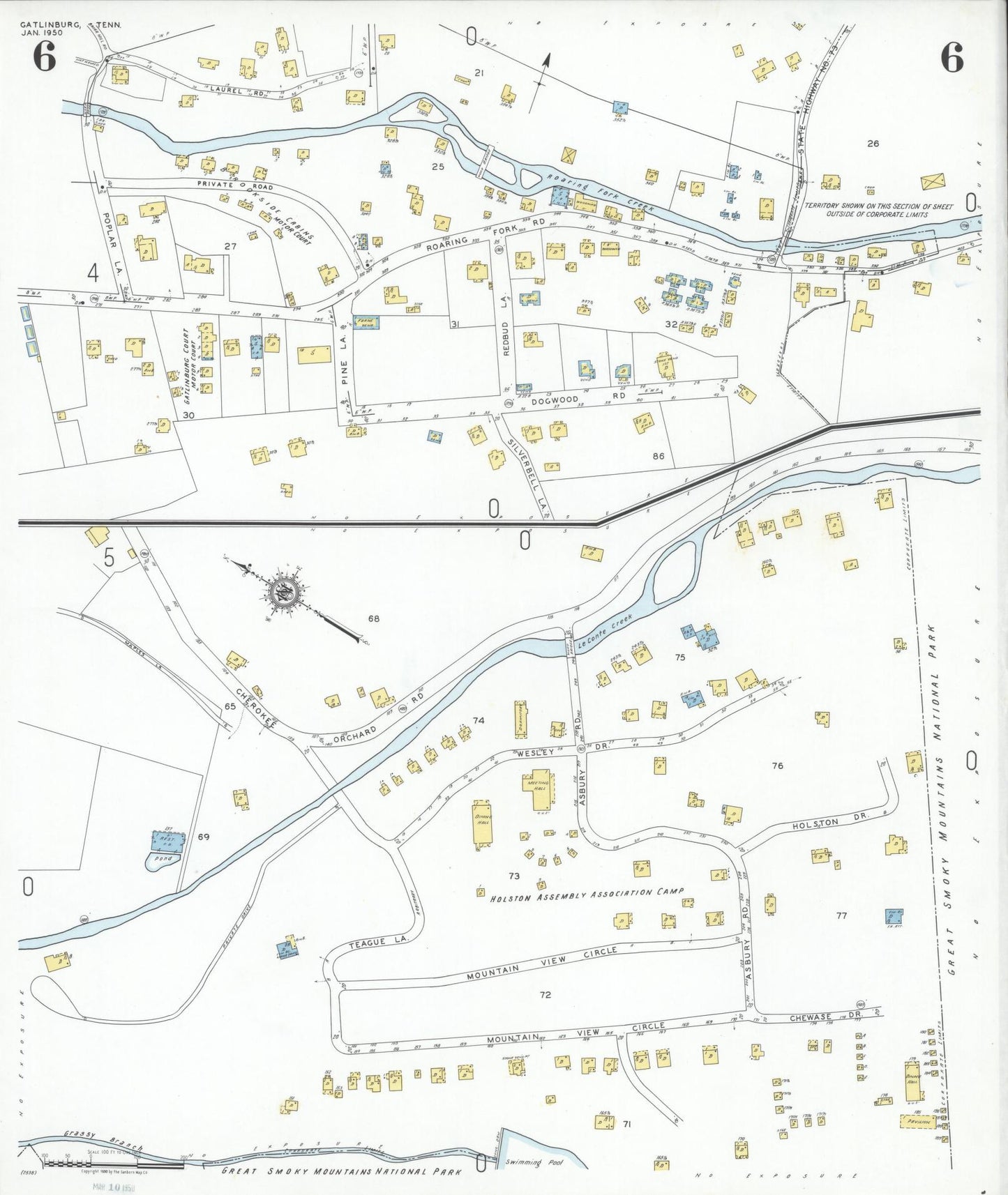 Sanborn Fire Insurance Map from Gatlinburg, Sevier County, Tennessee (1950), Sheet #0006 - Historic Sanborn Fire Insurance Map Print, vintage old map wall art, antique decor, genealogy gift, Tennessee Tennessee map