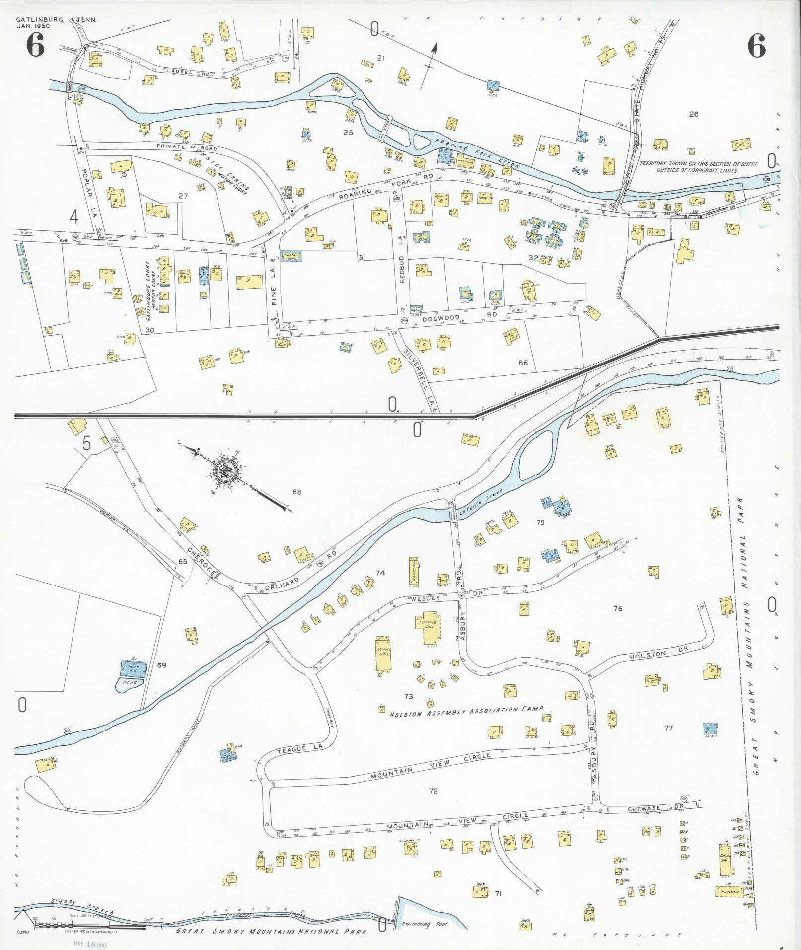 Sanborn Fire Insurance Map from Gatlinburg, Sevier County, Tennessee (1950), Sheet #0006 - Historic Sanborn Fire Insurance Map Print, vintage old map wall art, antique decor, genealogy gift, Tennessee Tennessee map