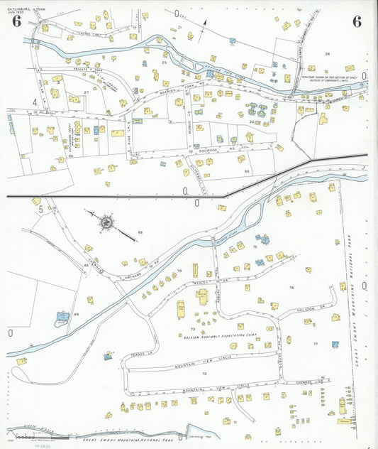 Sanborn Fire Insurance Map from Gatlinburg, Sevier County, Tennessee (1950), Sheet #0006 - Historic Sanborn Fire Insurance Map Print, vintage old map wall art, antique decor, genealogy gift, Tennessee Tennessee map