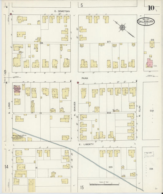 Sanborn Fire Insurance Map from Salisbury, Rowan County, North Carolina (1913), Sheet #0010 - Historic Sanborn Fire Insurance Map Print, vintage old map wall art, antique decor, genealogy gift, North Carolina North Carolina map