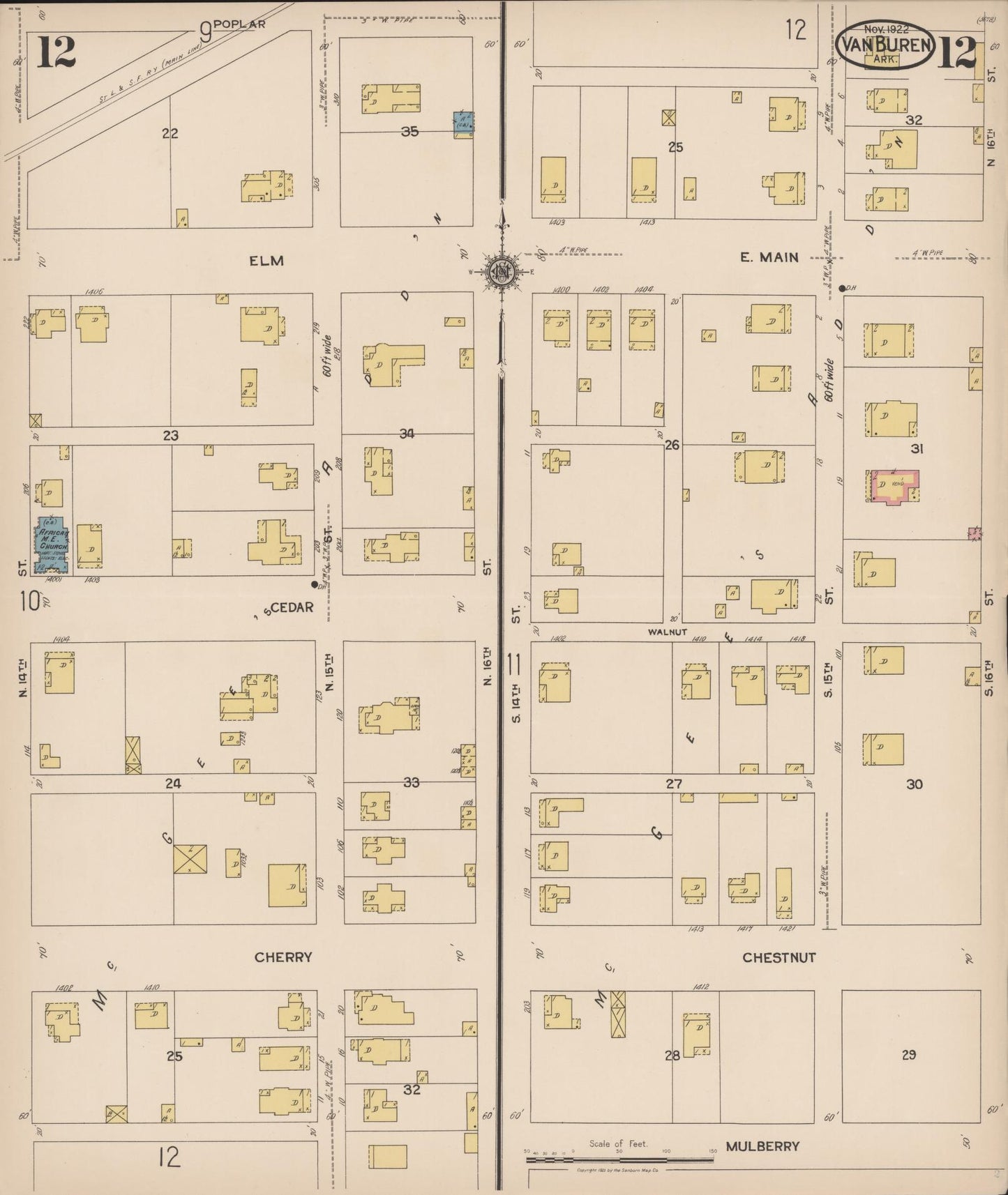 Sanborn Fire Insurance Map from Van Buren, Crawford County, Arkansas (1922), Sheet #0012 - Historic Sanborn Fire Insurance Map Print, vintage old map wall art, antique decor, genealogy gift, Arkansas Arkansas map