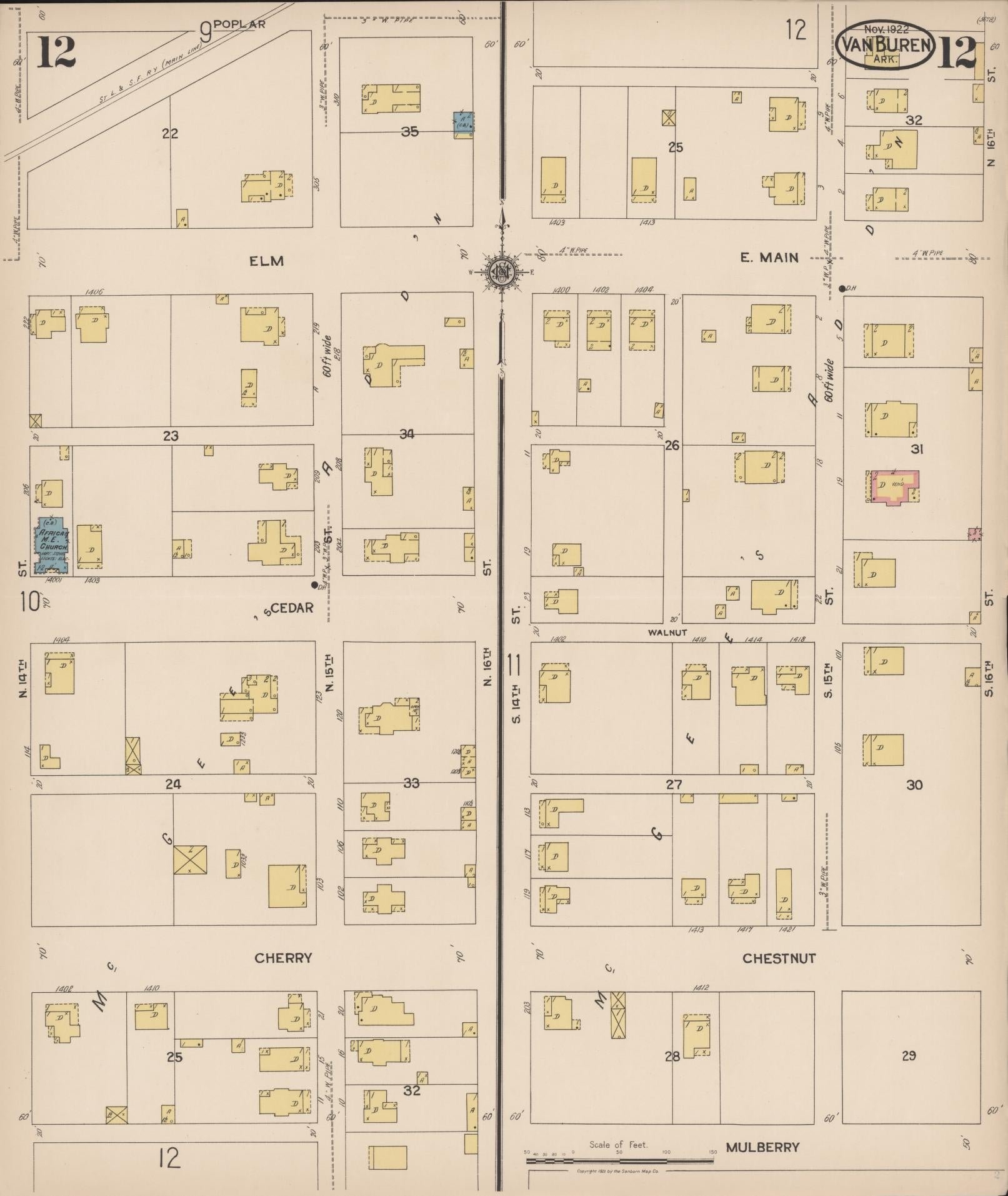 Sanborn Fire Insurance Map from Van Buren, Crawford County, Arkansas (1922), Sheet #0012 - Historic Sanborn Fire Insurance Map Print, vintage old map wall art, antique decor, genealogy gift, Arkansas Arkansas map