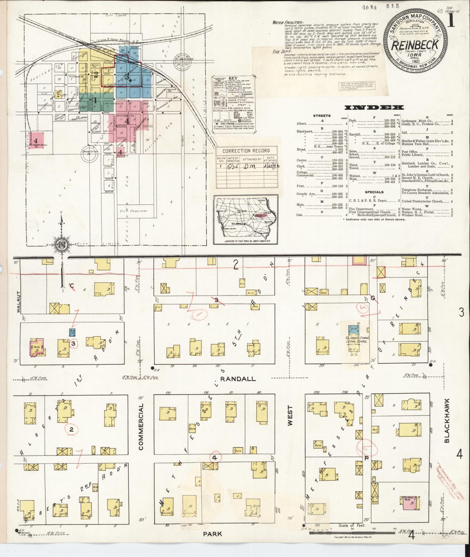 Sanborn Fire Insurance Map from Reinbeck, Grundy County, Iowa (1935), Sheet #0001 - Historic Sanborn Fire Insurance Map Print