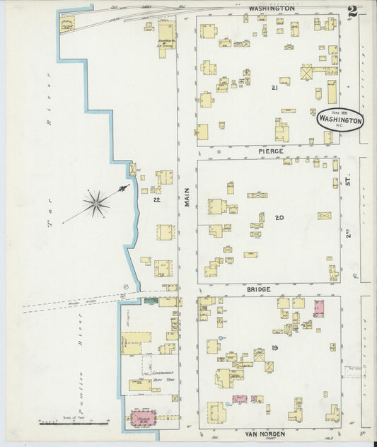 Sanborn Fire Insurance Map from Washington, Beaufort County, North Carolina (1891), Sheet #0002 - Historic Sanborn Fire Insurance Map Print, vintage old map wall art, antique decor, genealogy gift, Washington Washington map