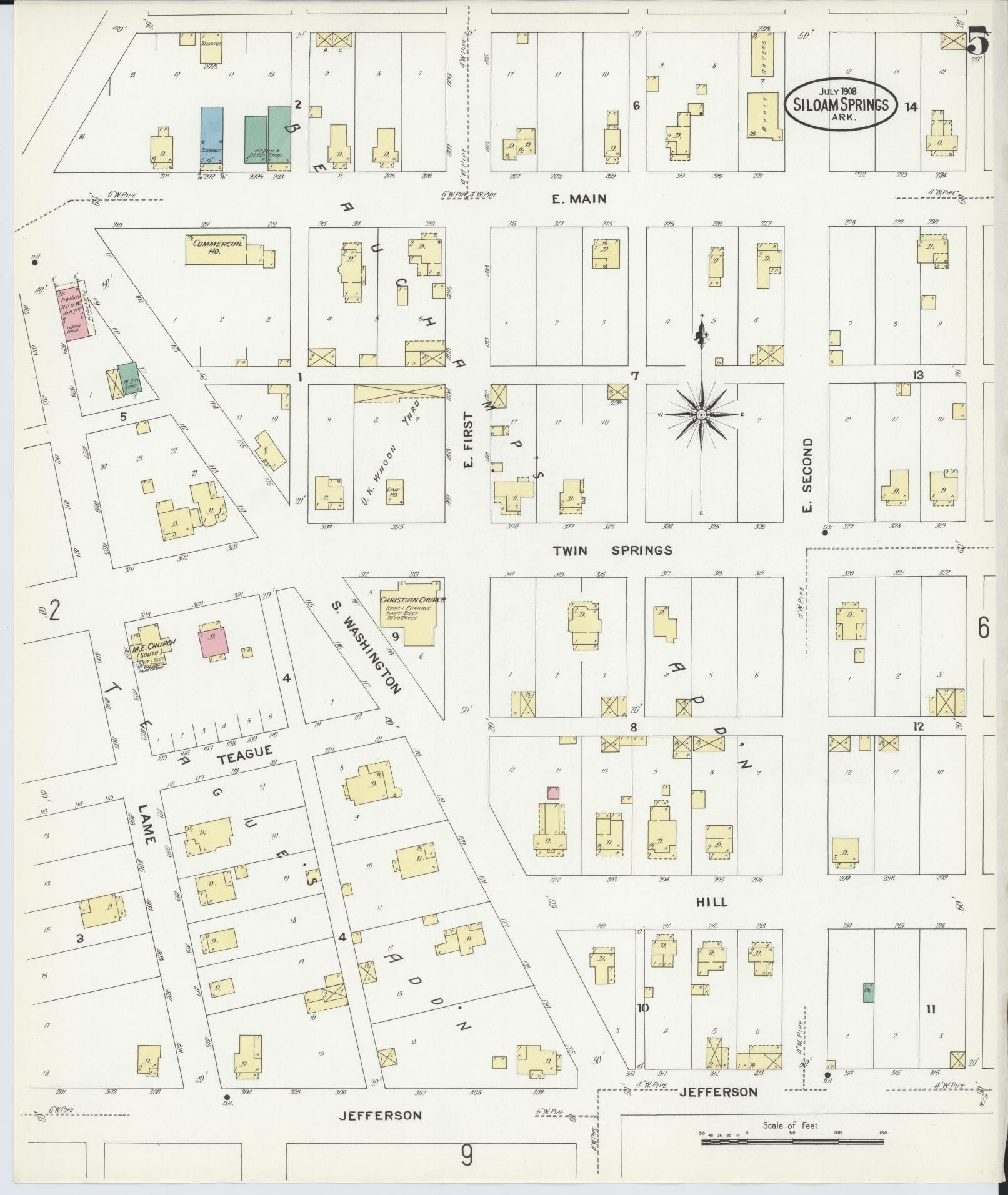 Sanborn Fire Insurance Map from Siloam Springs, Benton County, Arkansas (1908), Sheet #0005 - Complete Map Set gallery image, historic Sanborn map, vintage wall art, Arkansas Arkansas