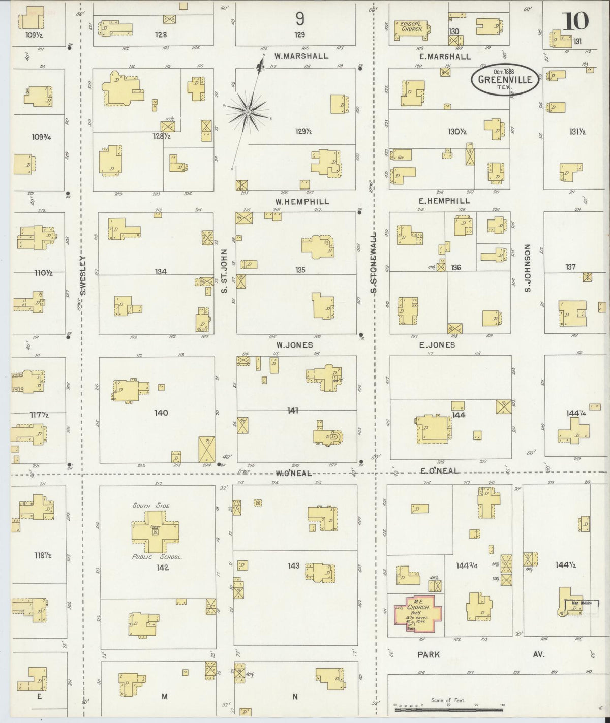 Sanborn Fire Insurance Map from Greenville, Hunt County, Texas (1898), Sheet #0010 - Complete Map Set gallery image, historic Sanborn map, vintage wall art, Texas Texas
