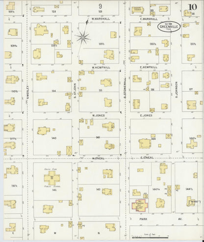 Sanborn Fire Insurance Map from Greenville, Hunt County, Texas (1898), Sheet #0010 - Complete Map Set gallery image, historic Sanborn map, vintage wall art, Texas Texas