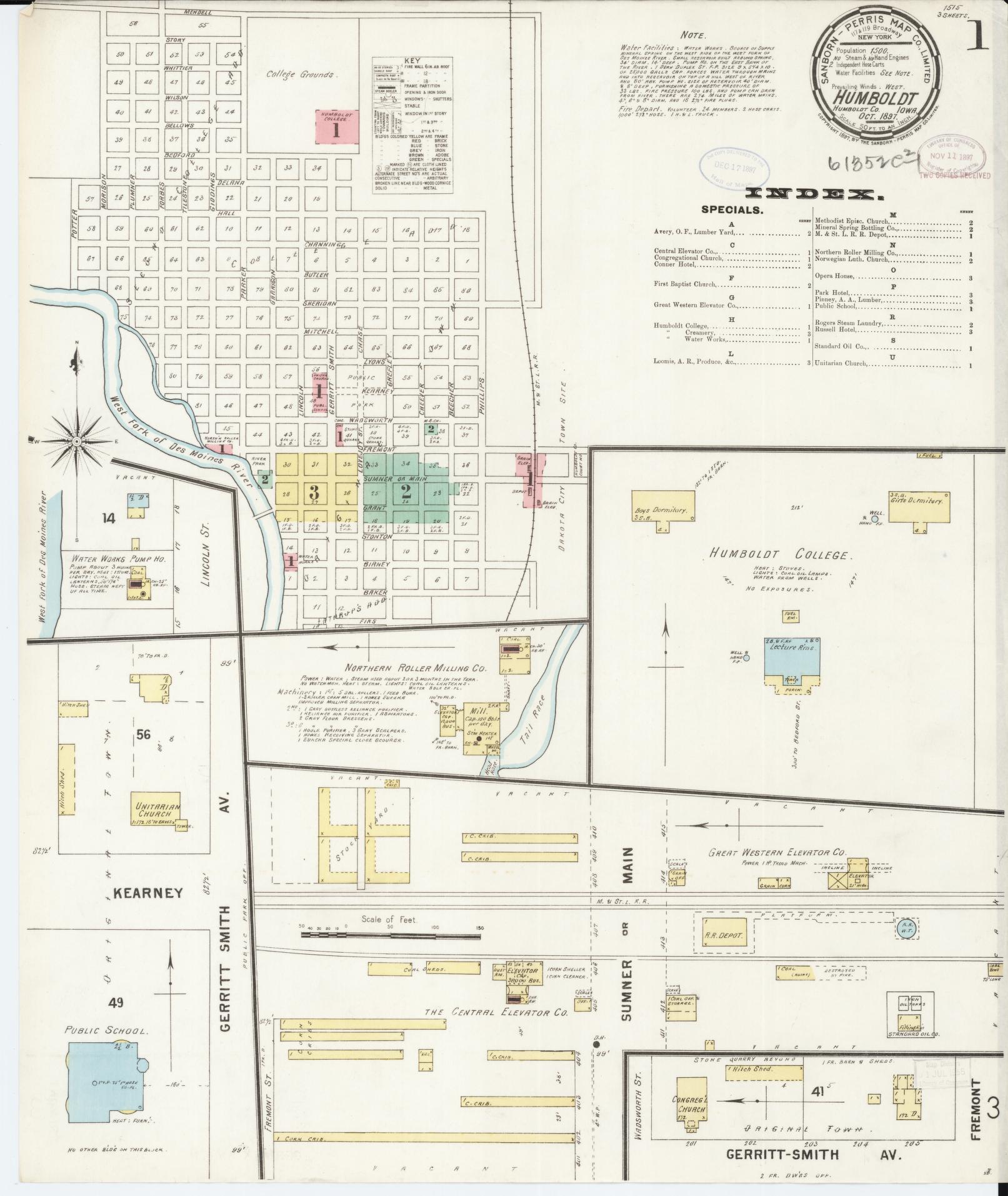 Sanborn Fire Insurance Map from Humboldt, Humboldt County, Iowa (1897), Sheet #0001 - Historic Sanborn Fire Insurance Map Print, vintage old map wall art