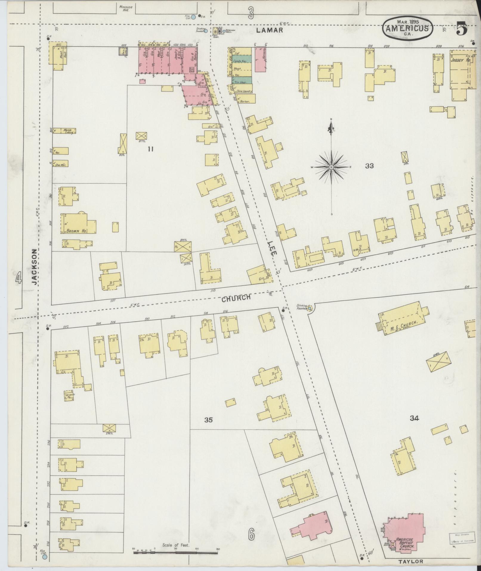 Sanborn Fire Insurance Map from Americus, Sumter County, Georgia (1895), Sheet #0005 - Complete Map Set gallery image, historic Sanborn map, vintage wall art, Georgia Georgia