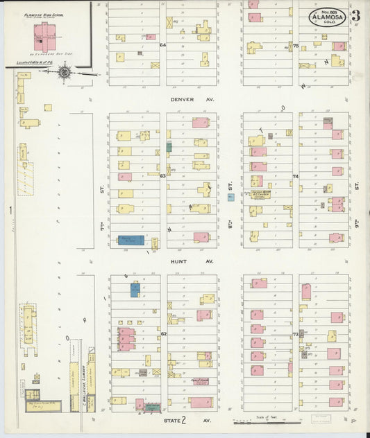 Sanborn Fire Insurance Map from Alamosa, Alamosa County, Colorado (1909), Sheet #0003 - Historic Sanborn Fire Insurance Map Print, vintage old map wall art, antique decor, genealogy gift, Colorado Colorado map