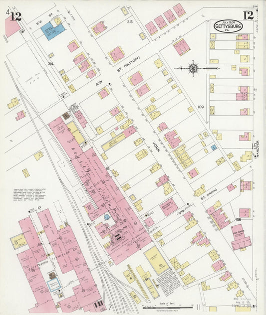 Sanborn Fire Insurance Map from Gettysburg, Adams County, Pennsylvania (1924), Sheet #0012 - Historic Sanborn Fire Insurance Map Print, vintage old map wall art, antique decor, genealogy gift, Pennsylvania Pennsylvania map