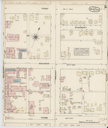 Sanborn Fire Insurance Map from Macon, Bibb and Jones County, Georgia (1884), Sheet #0005 - Complete Map Set gallery image, historic Sanborn map, vintage wall art, Georgia Georgia