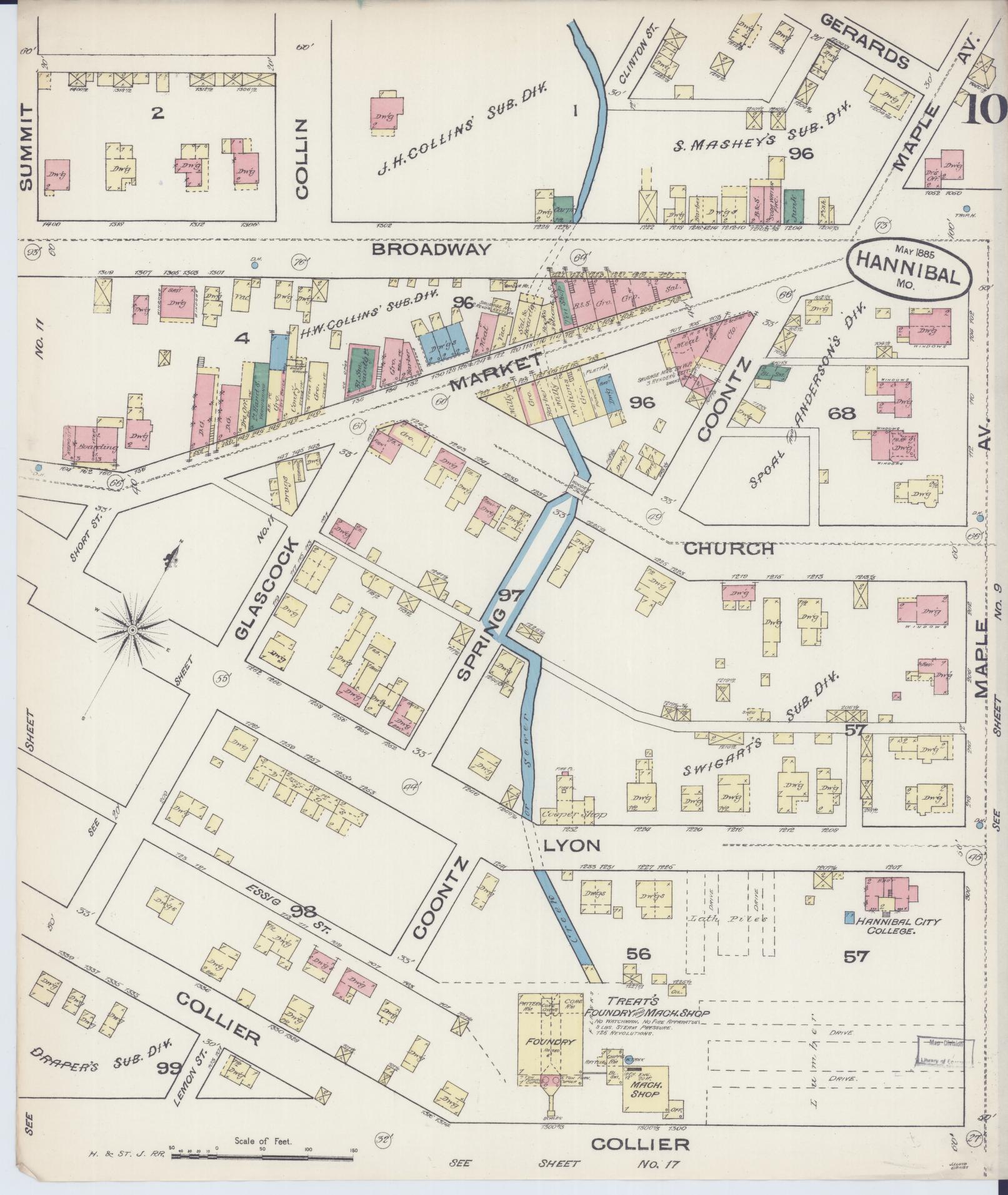 Sanborn Fire Insurance Map from Hannibal, Marion County, Missouri (1885), Sheet #0010 - Complete Map Set gallery image, historic Sanborn map, vintage wall art, Missouri Missouri