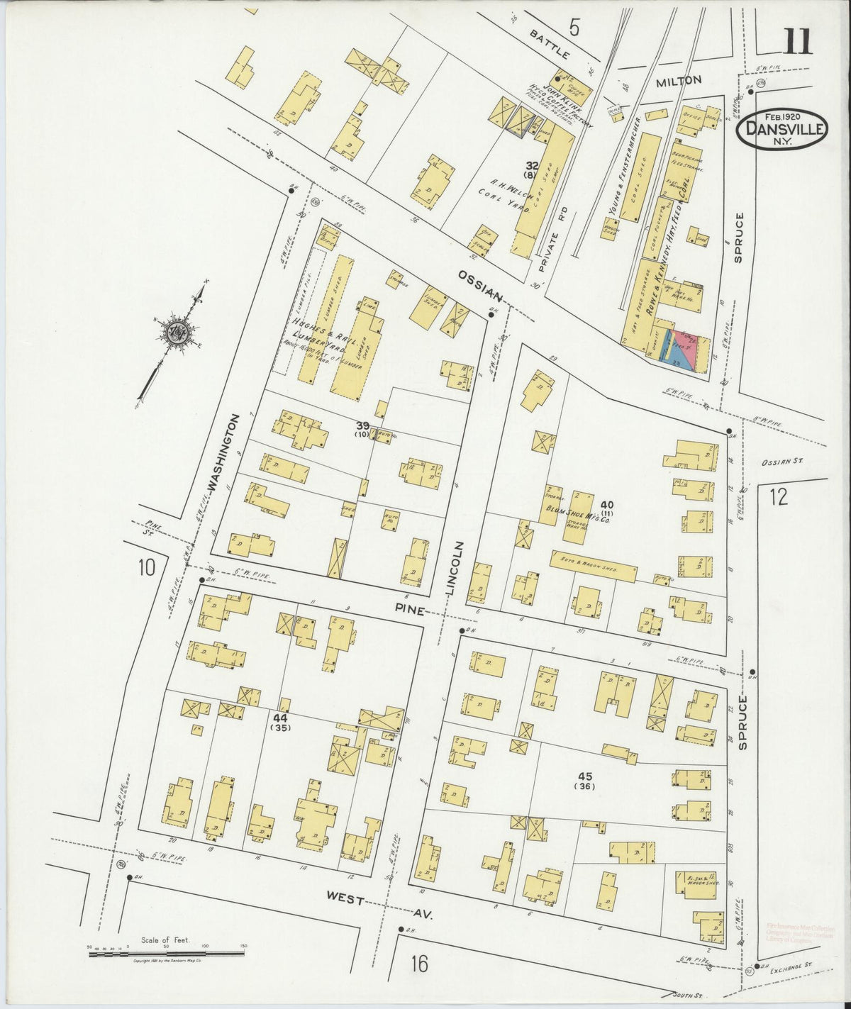 Sanborn Fire Insurance Map from Dansville, Livingston County, New York (1920), Sheet #0011 - Historic Sanborn Fire Insurance Map Print, vintage old map wall art, antique decor, genealogy gift, New York New York map