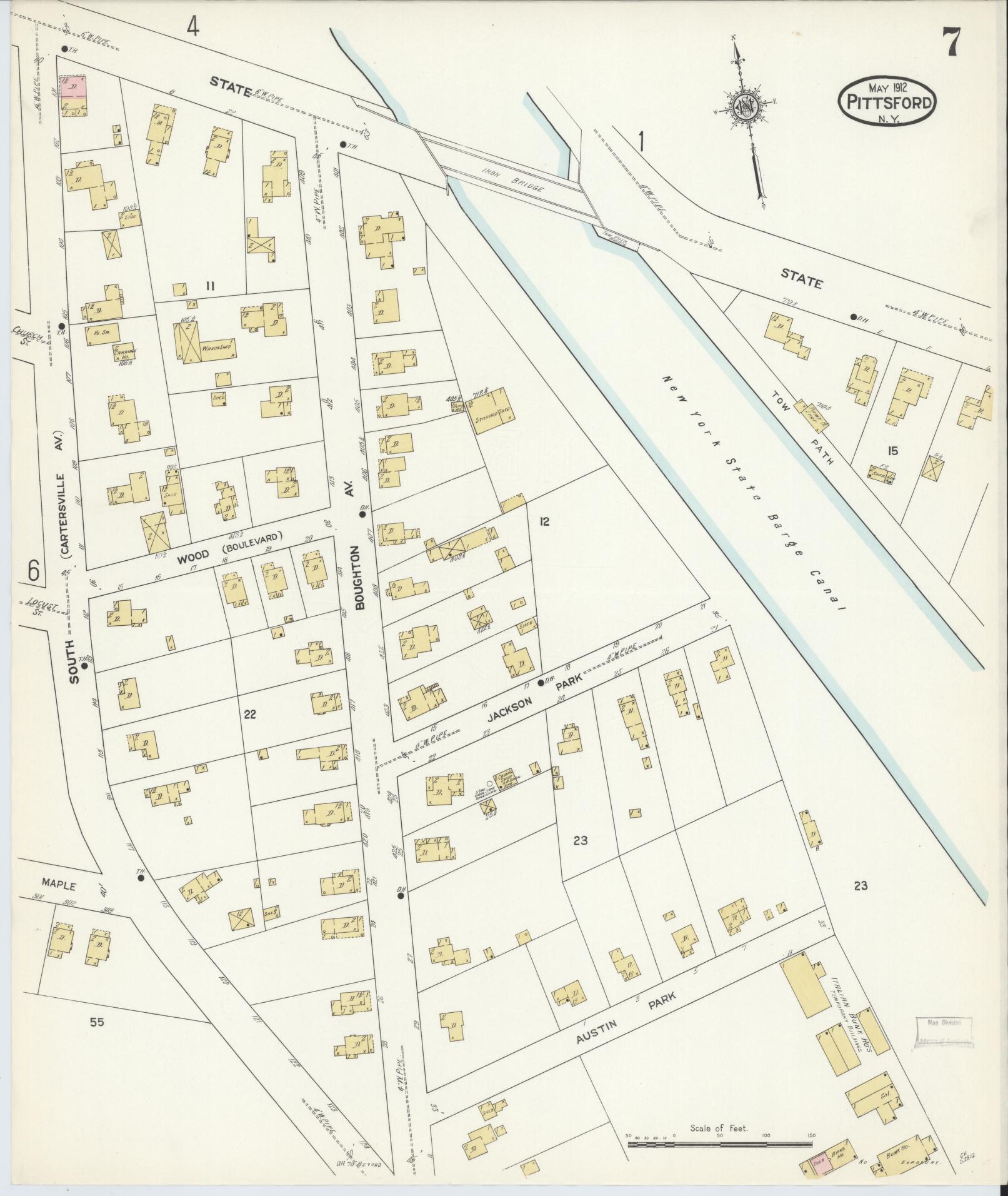 Sanborn Fire Insurance Map from Pittsford, Monroe County, New York (1912), Sheet #0007 - Complete Map Set gallery image, historic Sanborn map, vintage wall art, New York New York