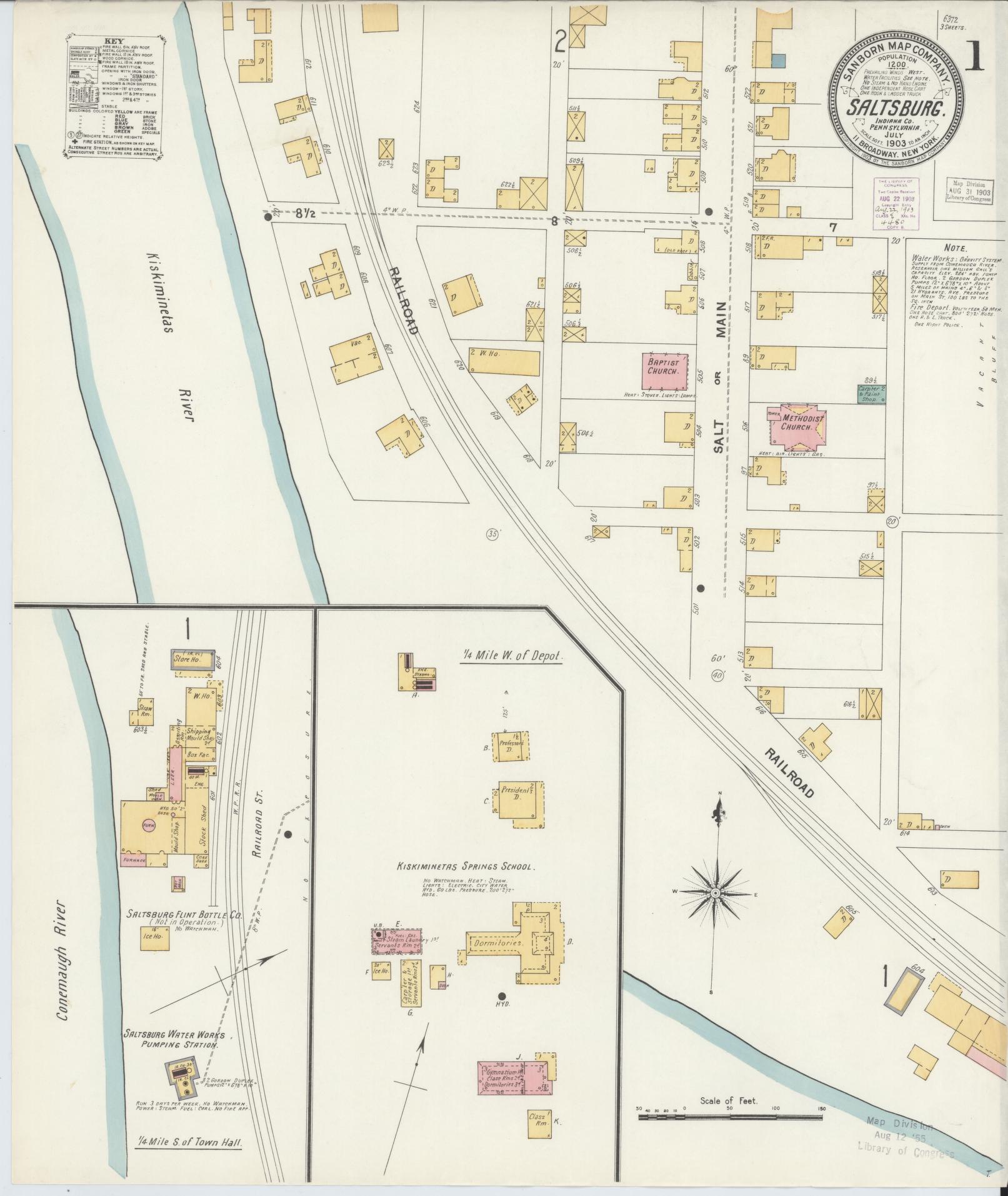 Sanborn Fire Insurance Map from Saltsburg, Indiana County, Pennsylvania (1903), Sheet #0001 - Complete Map Set gallery image, historic Sanborn map, vintage wall art, Saltsburg Indiana