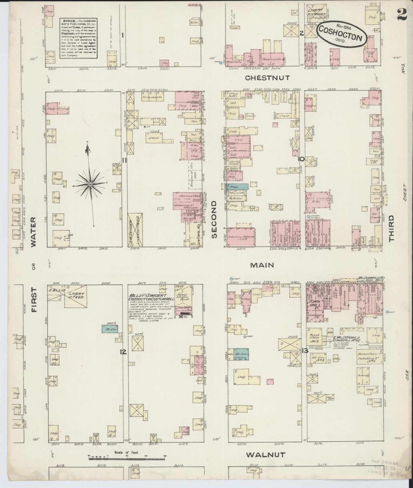 Sanborn Fire Insurance Map from Coshocton, Coshocton County, Ohio (1884), Sheet #0002 - Historic Sanborn Fire Insurance Map Print, vintage old map wall art, antique decor, genealogy gift, Ohio Ohio map
