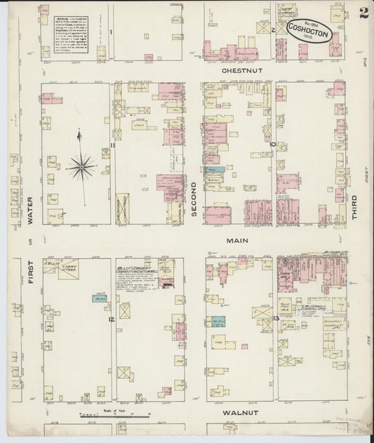 Sanborn Fire Insurance Map from Coshocton, Coshocton County, Ohio (1884), Sheet #0002 - Historic Sanborn Fire Insurance Map Print, vintage old map wall art, antique decor, genealogy gift, Ohio Ohio map