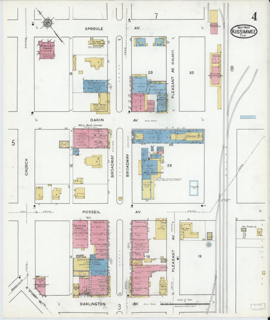 Sanborn Fire Insurance Map from Kissimmee, Osceola County, Florida (1920), Sheet #0004 - Historic Sanborn Fire Insurance Map Print, vintage old map wall art, antique decor, genealogy gift, Florida Florida map
