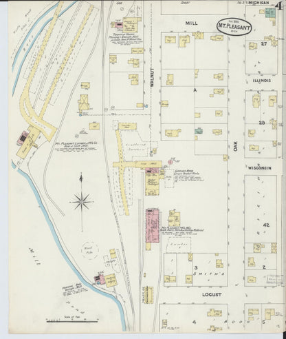 Sanborn Fire Insurance Map from Mount Pleasant, Isabella County, Michigan (1890), Sheet #0004 - Historic Sanborn Fire Insurance Map Print, vintage old map wall art, antique decor, genealogy gift, Michigan Michigan map