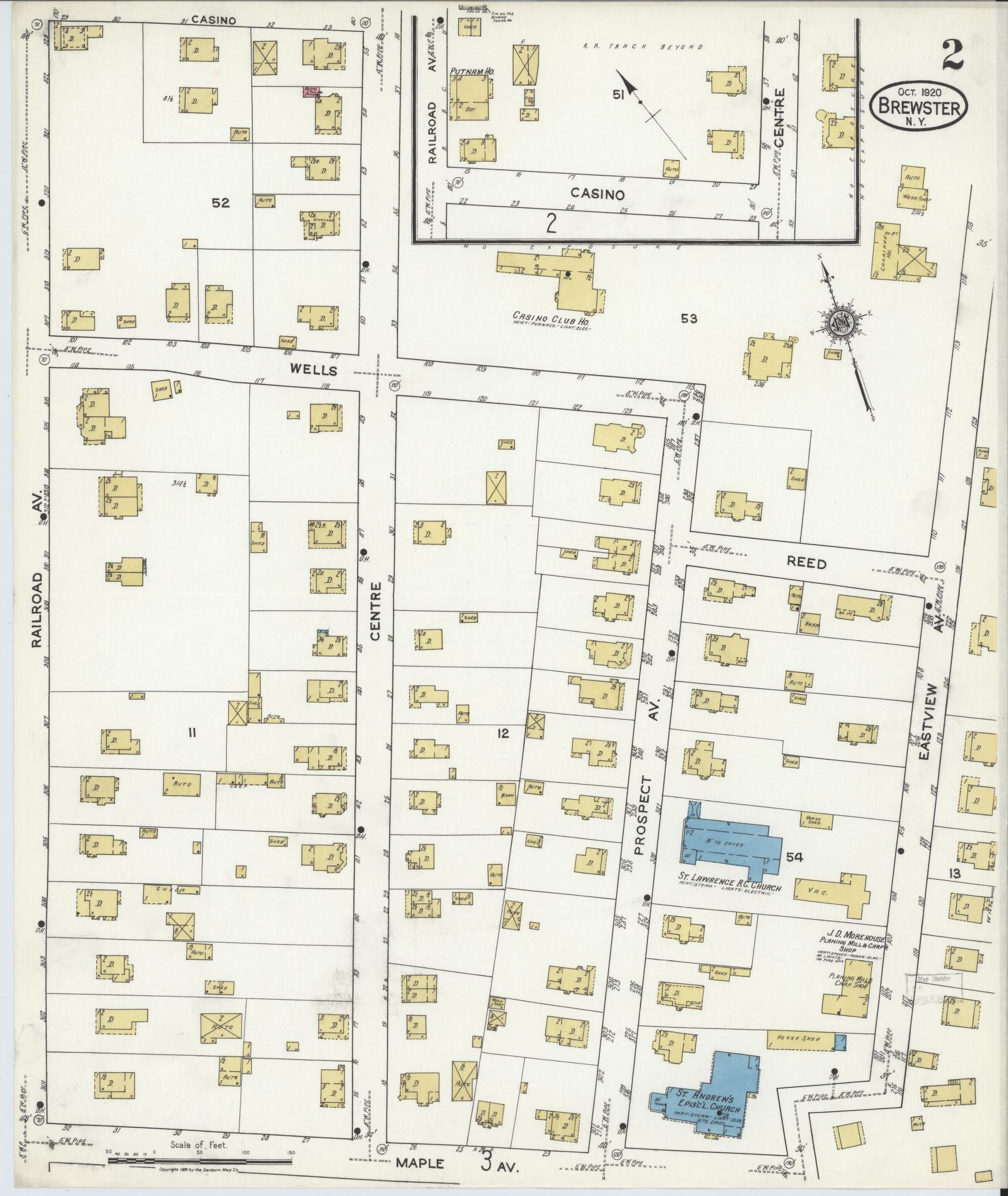 Sanborn Fire Insurance Map from Brewster, Putnam County, New York (1920), Sheet #0002 - Complete Map Set gallery image, historic Sanborn map, vintage wall art, New York New York