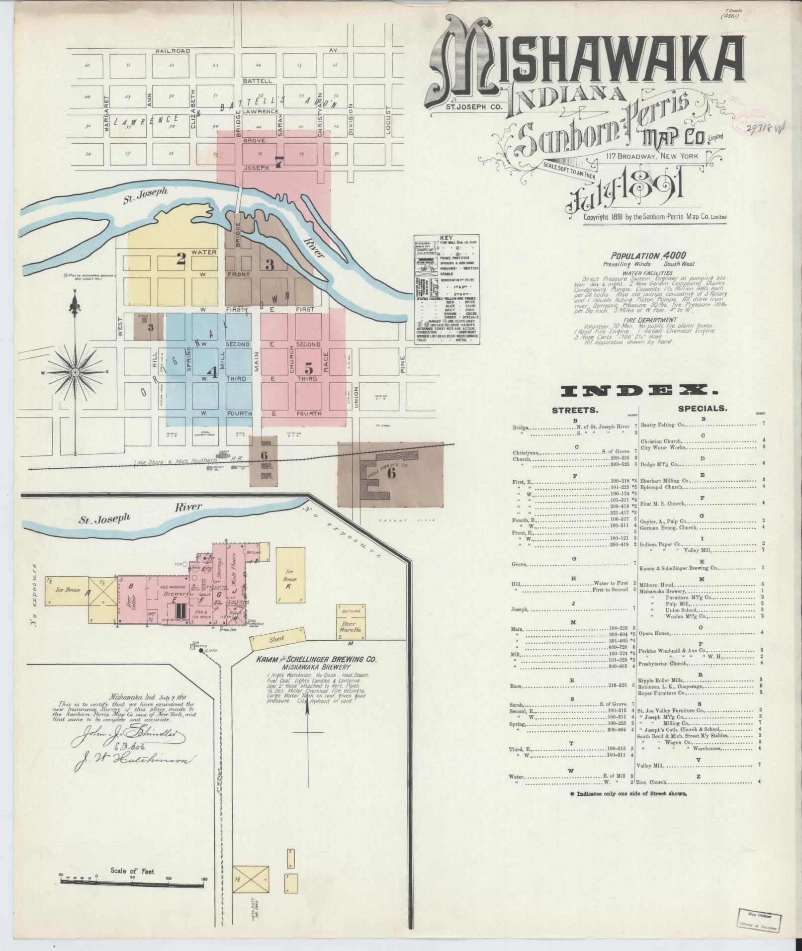 Sanborn Fire Insurance Map from Mishawaka, Saint Joseph County, Indiana. (1891) – Historic Sanborn Fire Insurance Map Print