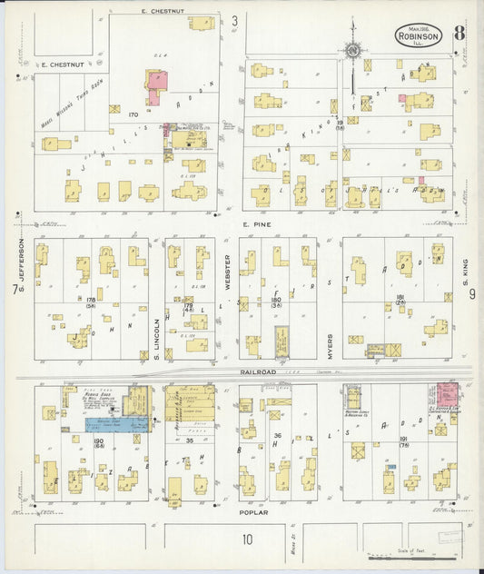 Sanborn Fire Insurance Map from Robinson, Crawford County, Illinois (1916), Sheet #0008 - Historic Sanborn Fire Insurance Map Print, vintage old map wall art, antique decor, genealogy gift, Illinois Illinois map