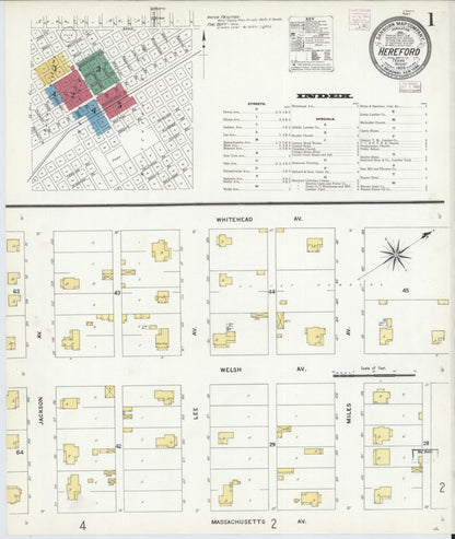 Sanborn Fire Insurance Map from Hereford, Deaf Smith County, Texas (1908), Sheet #0001 - Complete Map Set gallery image, historic Sanborn map, vintage wall art, Texas Texas