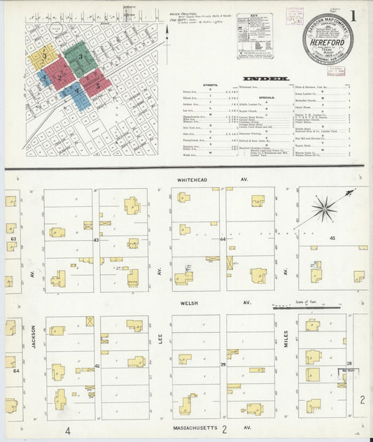 Sanborn Fire Insurance Map from Hereford, Deaf Smith County, Texas (1908), Sheet #0001 - Complete Map Set gallery image, historic Sanborn map, vintage wall art, Texas Texas