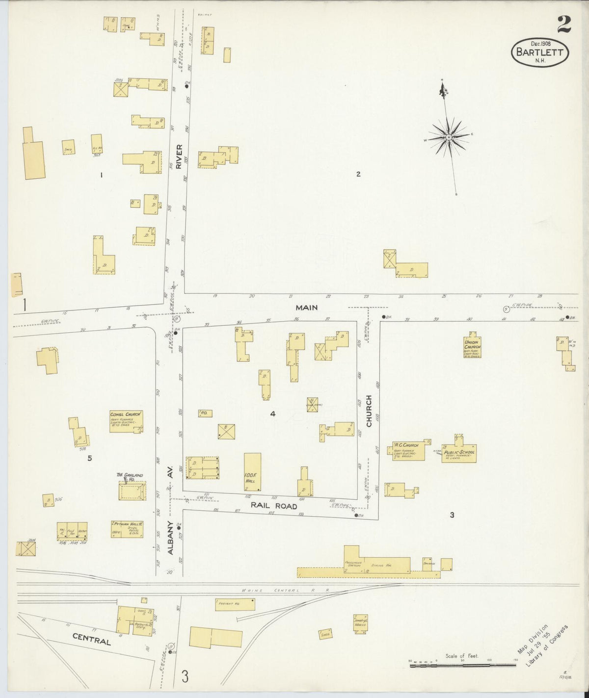 Sanborn Fire Insurance Map from Bartlett, Carroll County, New Hampshire (1908), Sheet #0002 - Historic Sanborn Fire Insurance Map Print, vintage old map wall art, antique decor, genealogy gift, New Hampshire New Hampshire map