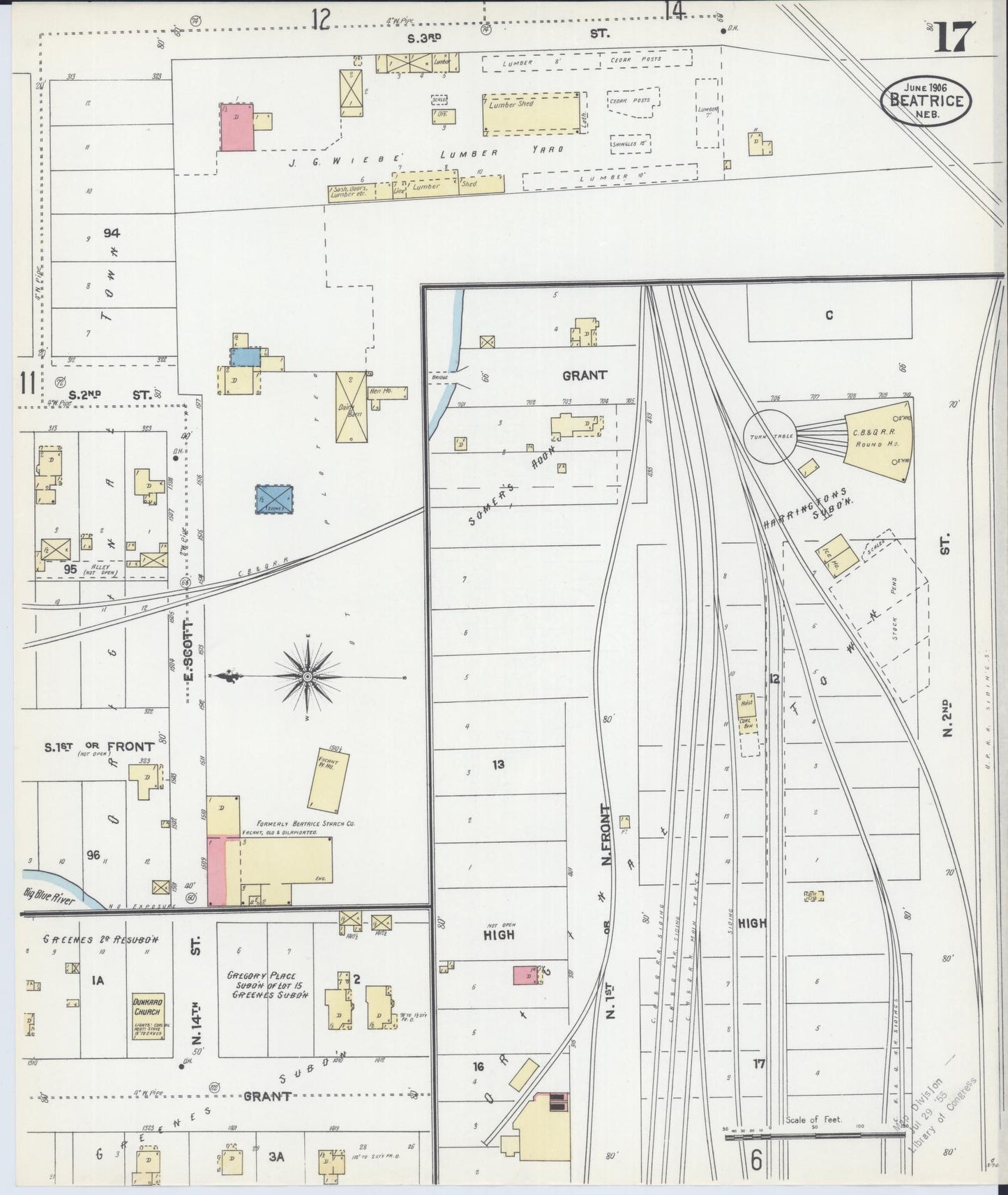 Sanborn Fire Insurance Map from Beatrice, Gage County, Nebraska (1906), Sheet #0017 - Complete Map Set gallery image, historic Sanborn map, vintage wall art, Nebraska Nebraska