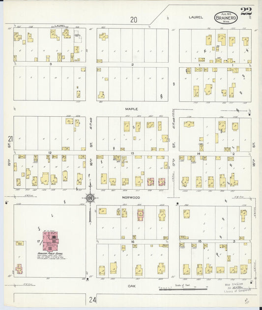 Sanborn Fire Insurance Map from Brainerd, Crow Wing County, Minnesota (1913), Sheet #0022 - Historic Sanborn Fire Insurance Map Print, vintage old map wall art, antique decor, genealogy gift, Minnesota Minnesota map