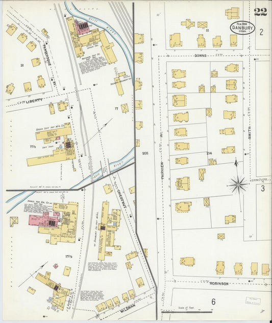 Sanborn Fire Insurance Map from Danbury, Fairfield County, Connecticut (1904), Sheet #0022 - Historic Sanborn Fire Insurance Map Print, vintage old map wall art, antique decor, genealogy gift, Connecticut Connecticut map