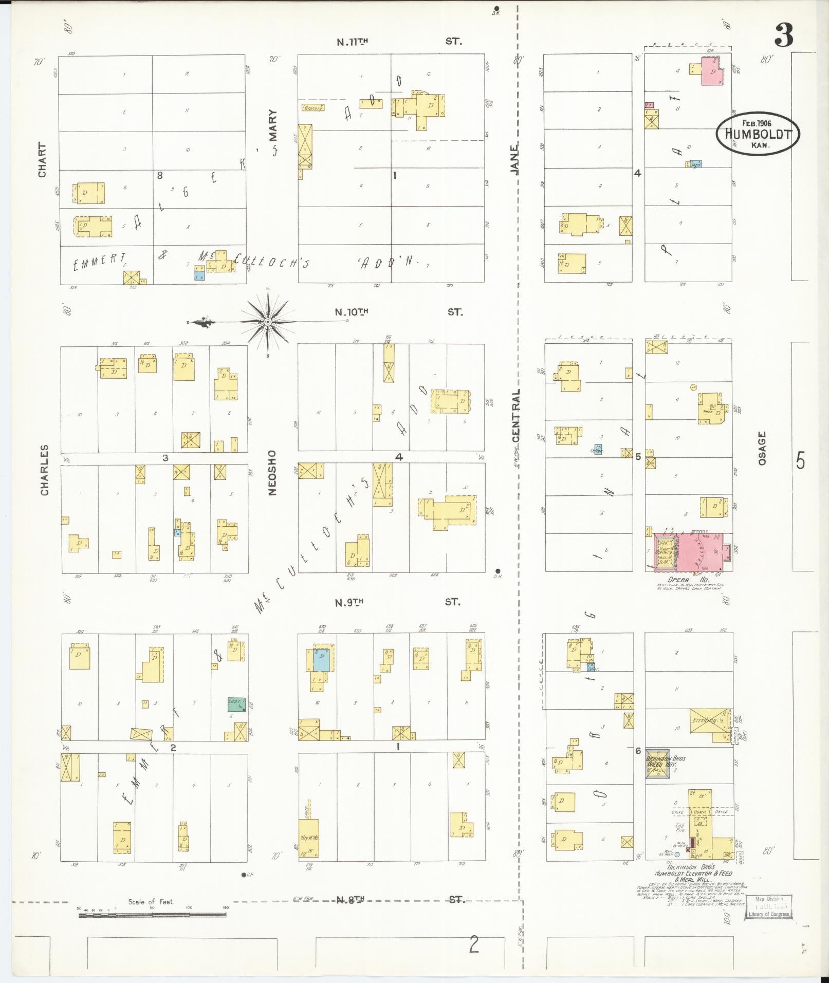 Sanborn Fire Insurance Map from Humboldt, Allen County, Kansas (1906), Sheet #0003 - Complete Map Set gallery image, historic Sanborn map, vintage wall art, Kansas Kansas