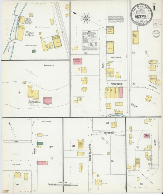 Sanborn Fire Insurance Map from Tazewell, Tazewell County, Virginia (1902), Sheet #0001 - Complete Map Set gallery image, historic Sanborn map, vintage wall art, Virginia Virginia