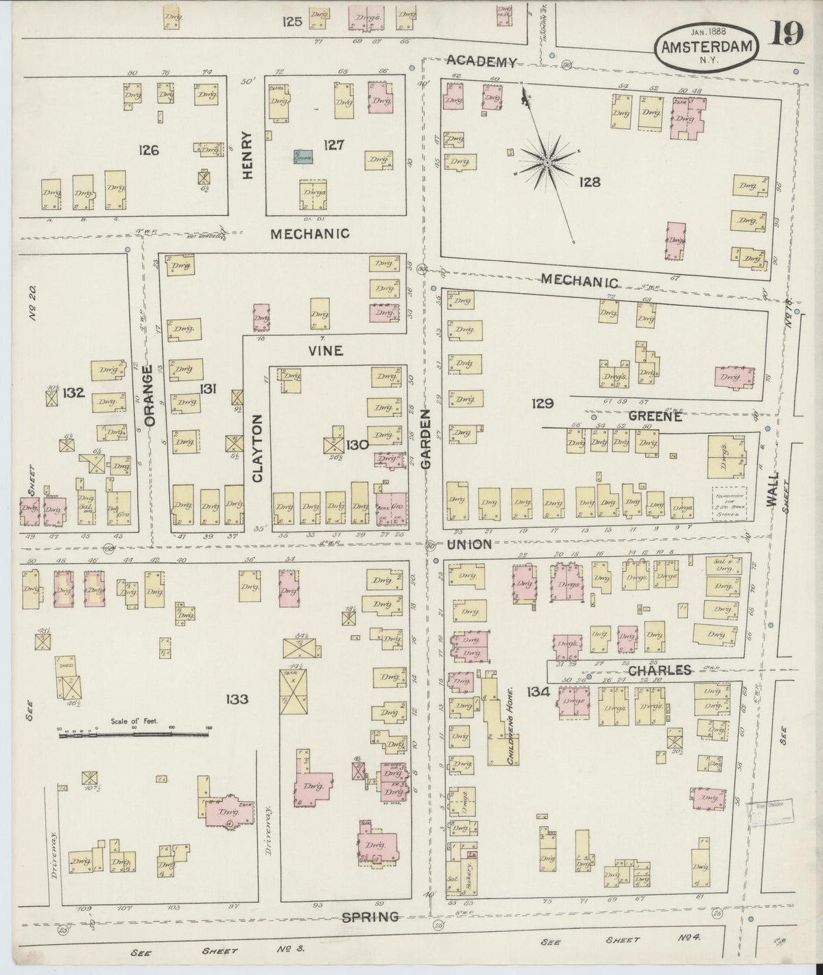 Sanborn Fire Insurance Map from Amsterdam, Montgomery County, New York (1888), Sheet #0019 - Complete Map Set gallery image, historic Sanborn map, vintage wall art, New York New York