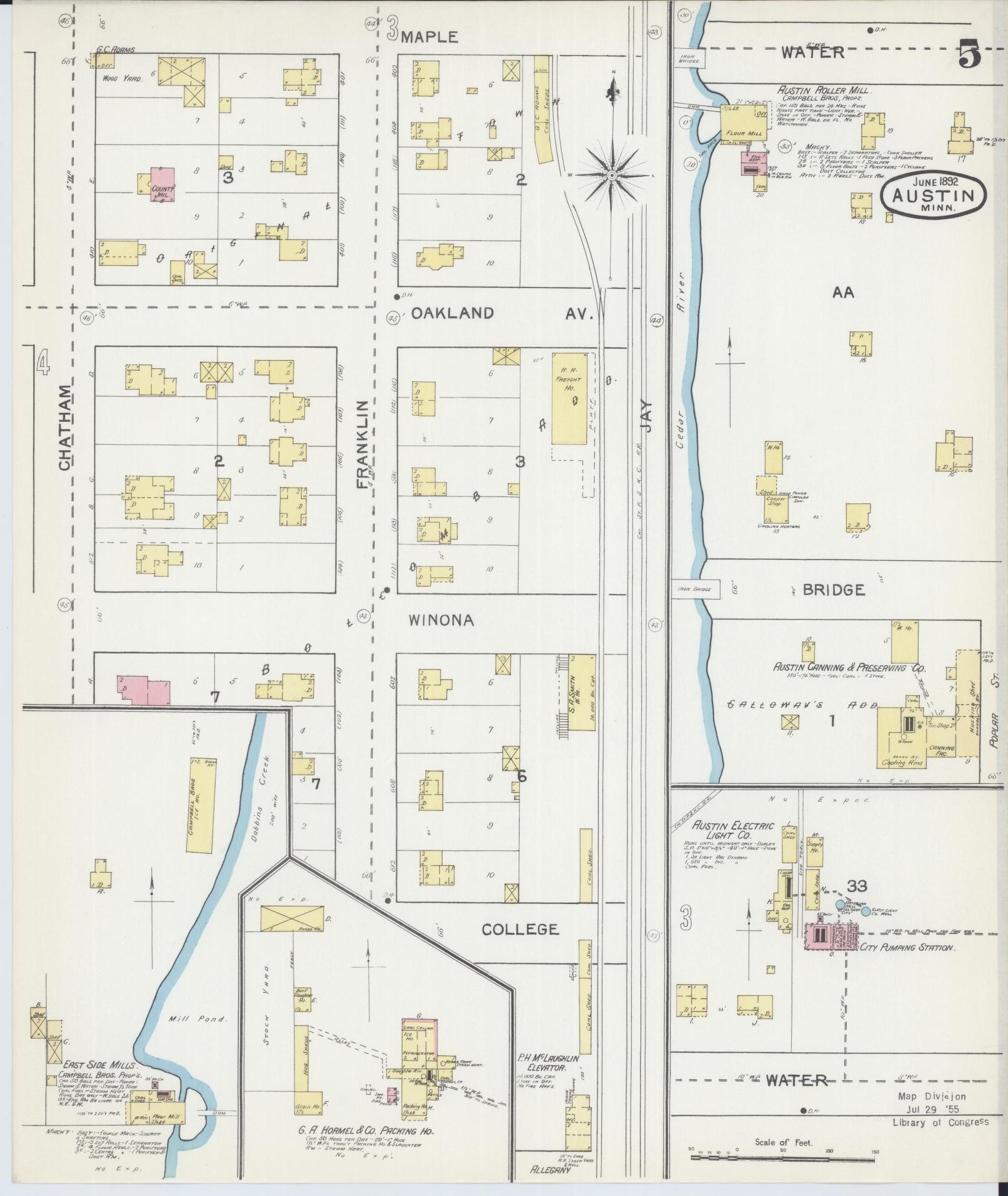 Sanborn Fire Insurance Map from Austin, Mower County, Minnesota (1892), Sheet #0005 - Complete Map Set gallery image, historic Sanborn map, vintage wall art, Minnesota Minnesota