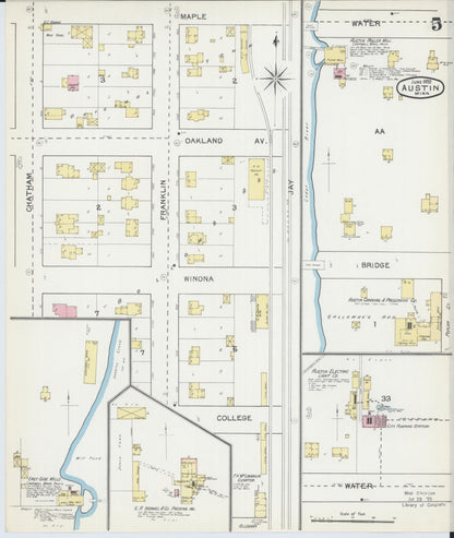 Sanborn Fire Insurance Map from Austin, Mower County, Minnesota (1892), Sheet #0005 - Complete Map Set gallery image, historic Sanborn map, vintage wall art, Minnesota Minnesota