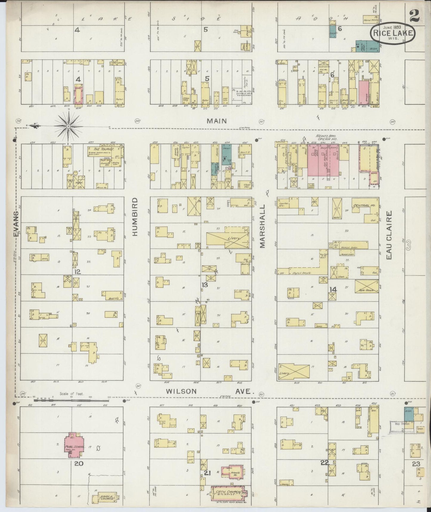 Sanborn Fire Insurance Map from Rice Lake, Barron County, Wisconsin (1893), Sheet #0002 - Historic Sanborn Fire Insurance Map Print, vintage old map wall art, antique decor, genealogy gift, Wisconsin Wisconsin map