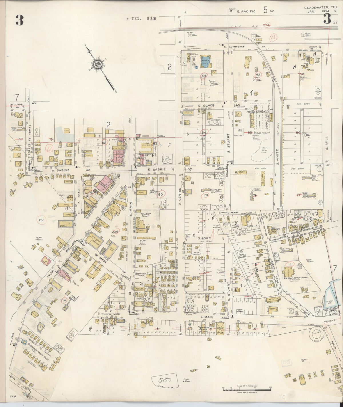 Sanborn Fire Insurance Map from Gladewater, Gregg County, Texas (1938), Sheet #0003 - Complete Map Set gallery image, historic Sanborn map, vintage wall art, Texas Texas