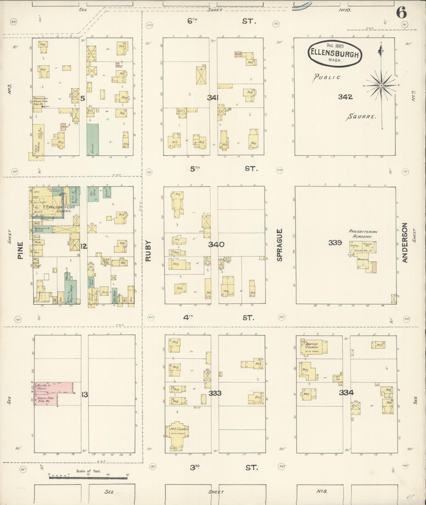 Sanborn Fire Insurance Map from Ellensburg, Kittitas County, Washington (1889), Sheet #0006 - Complete Map Set gallery image, historic Sanborn map, vintage wall art, Washington Washington