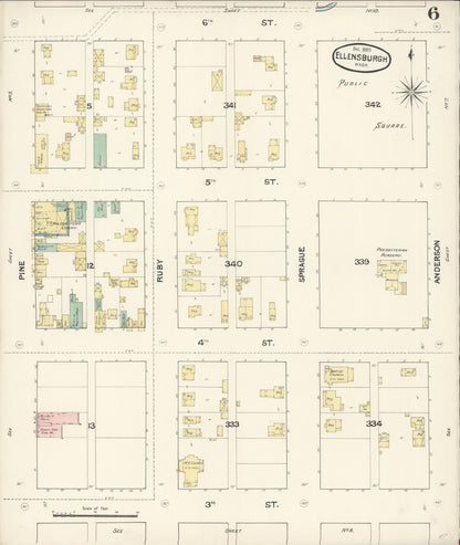 Sanborn Fire Insurance Map from Ellensburg, Kittitas County, Washington (1889), Sheet #0006 - Complete Map Set gallery image, historic Sanborn map, vintage wall art, Washington Washington