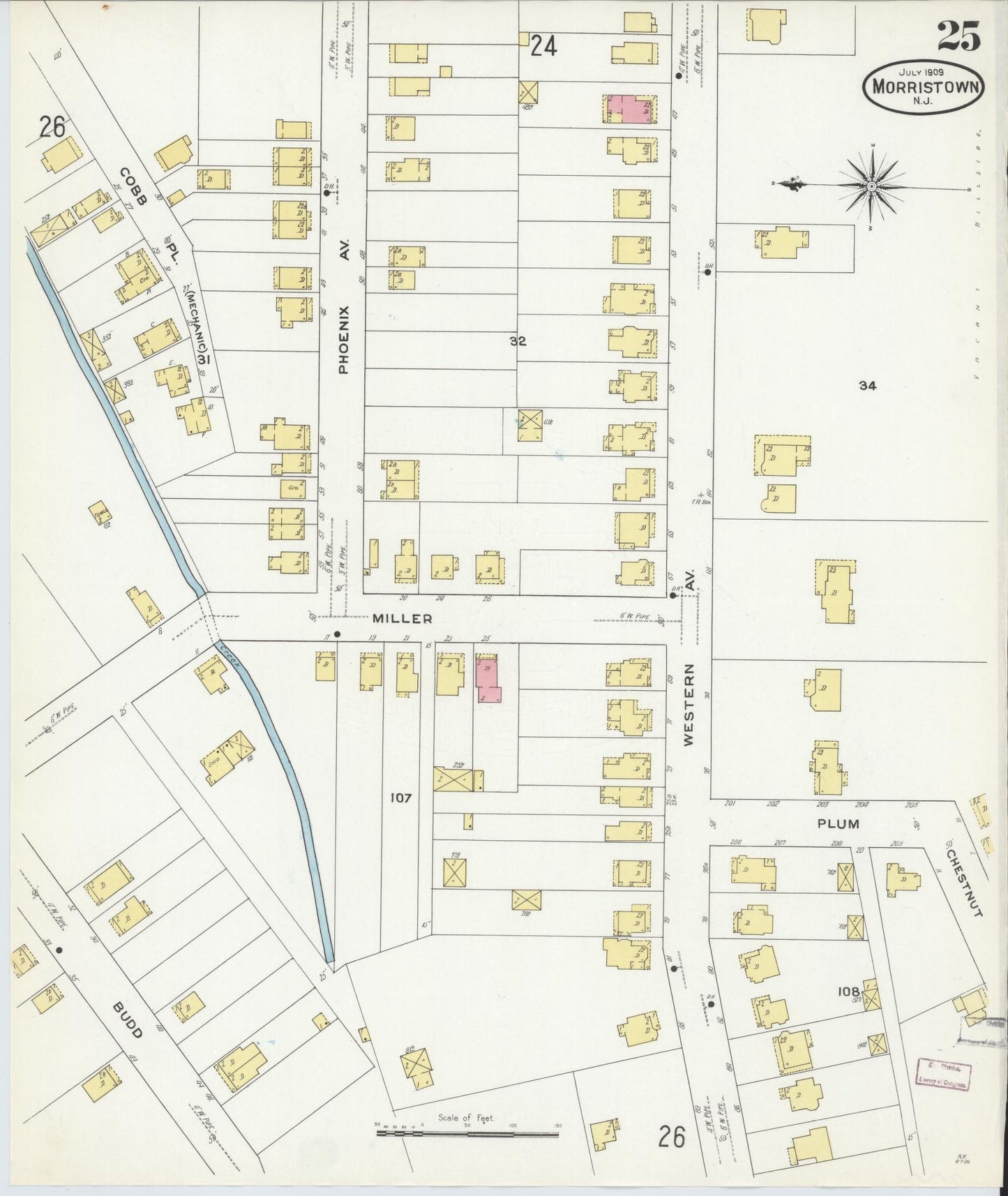 Sanborn Fire Insurance Map from Morristown, Morris County, New Jersey (1909), Sheet #0025 - Complete Map Set gallery image, historic Sanborn map, vintage wall art, New Jersey New Jersey