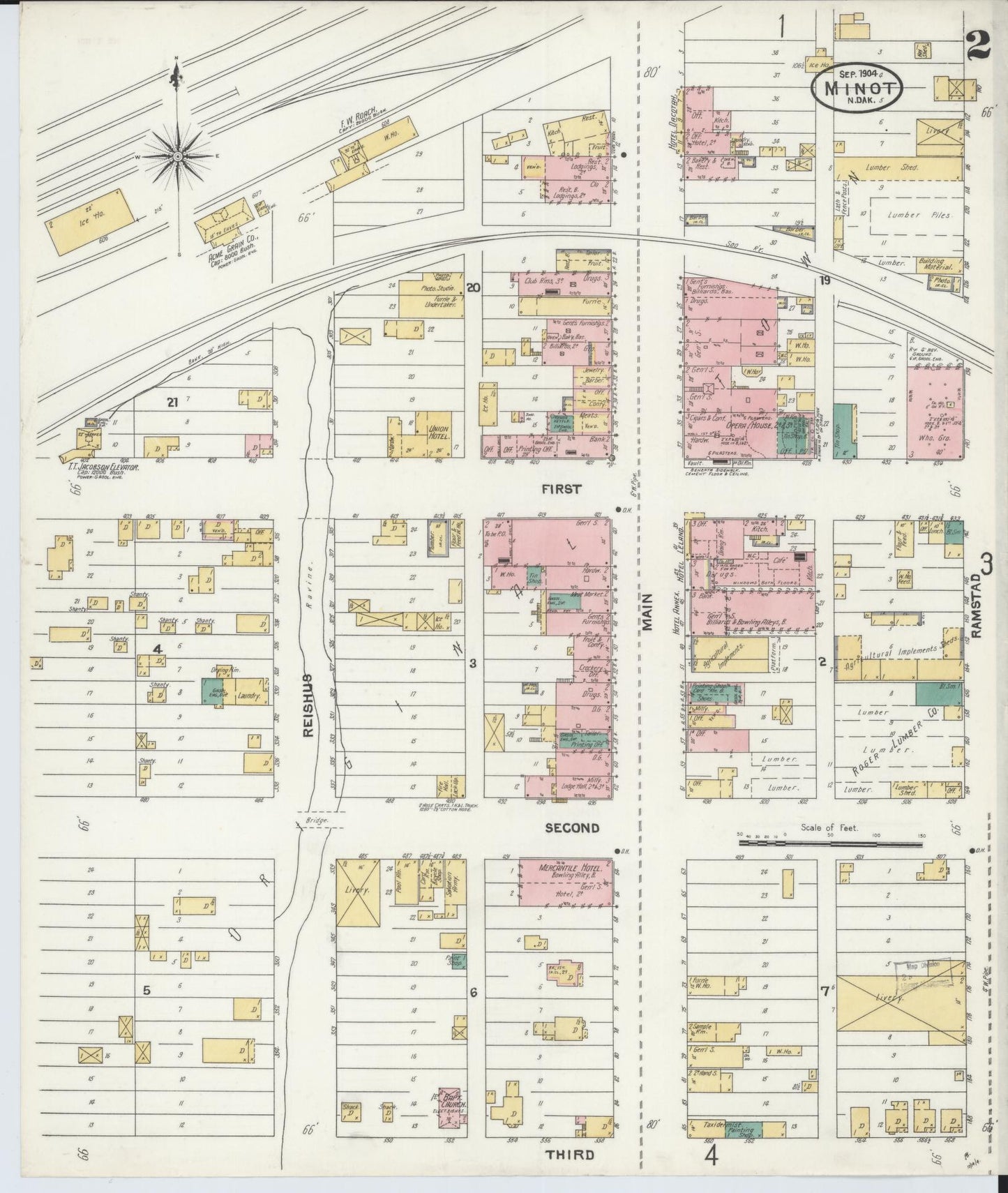 Sanborn Fire Insurance Map from Minot, Ward County, North Dakota (1904), Sheet #0002 - Complete Map Set gallery image, historic Sanborn map, vintage wall art, North Dakota North Dakota